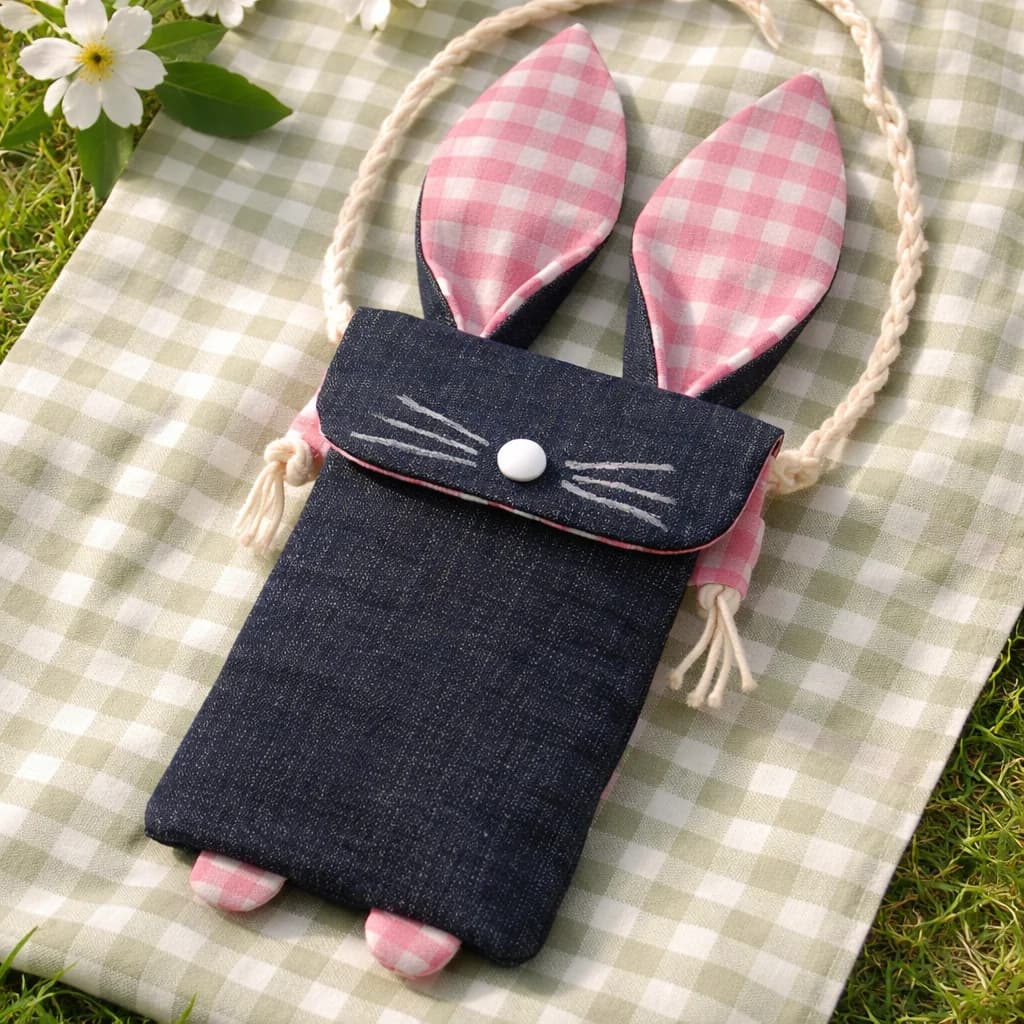 Sac bandoulière denim pour telephone en forme de lapin
