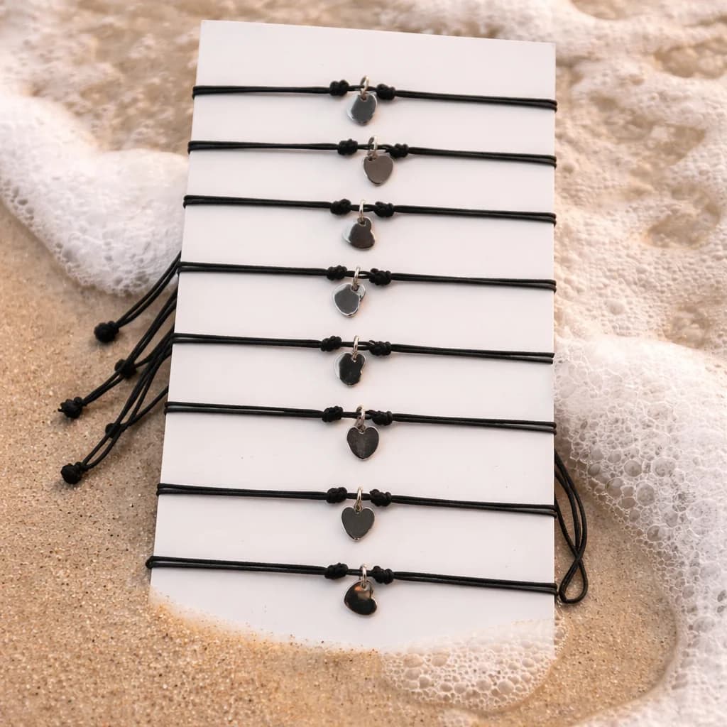 Bracelet cordon avec mini coeur en acier inoxydable - vue 1